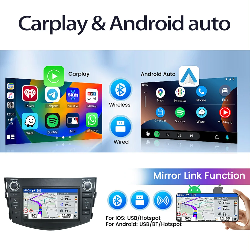 Autoradio Android per Toyota Rav4 2006-2012 Wireless Carplay Multimedia Lettore da 7 pollici 2Din Stereo Autoaudio Unità principale Navigazione