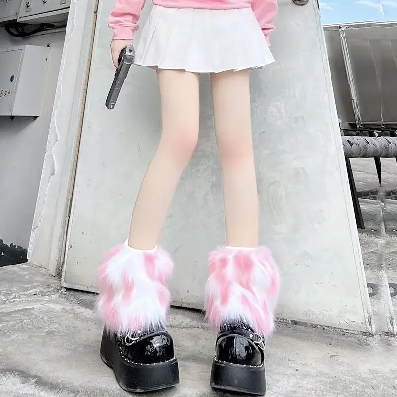 2025 Lolita Kawaii Fur Warm Leg Warmers Harajuku JK College Style Knitted Warm Socks Over Knee Boot Cuffs Wide Leg Socks