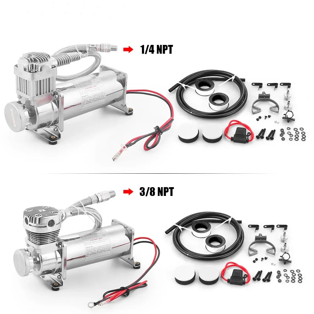 Universal 3/8NPT 1/4NPT 200PSI 480C 12V Air Suspension Compressor Pump Kit Chrome TT102993-SL