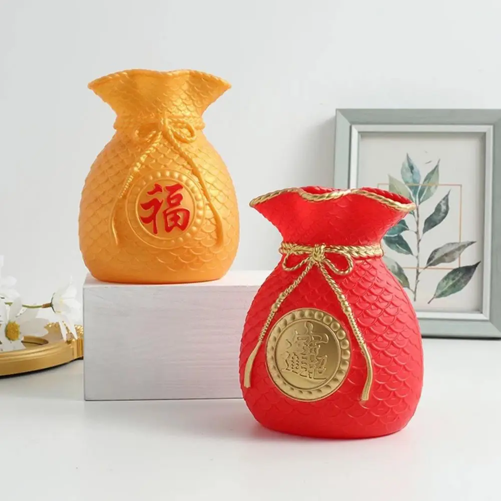 

12*15cm Lucky Bag Vase Wealth Flower Table Centerpiece Fortune Bag Money Bag Figurine For Bedroom Office Chinese New Year Decor