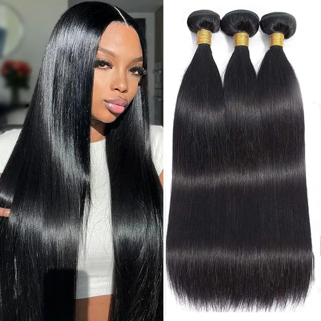스트레이트 1 3 번들 인간의 머리카락 번들 브라질 미가공 버진 번들 100% 인간의 머리카락 연장 여성용 자연 색상