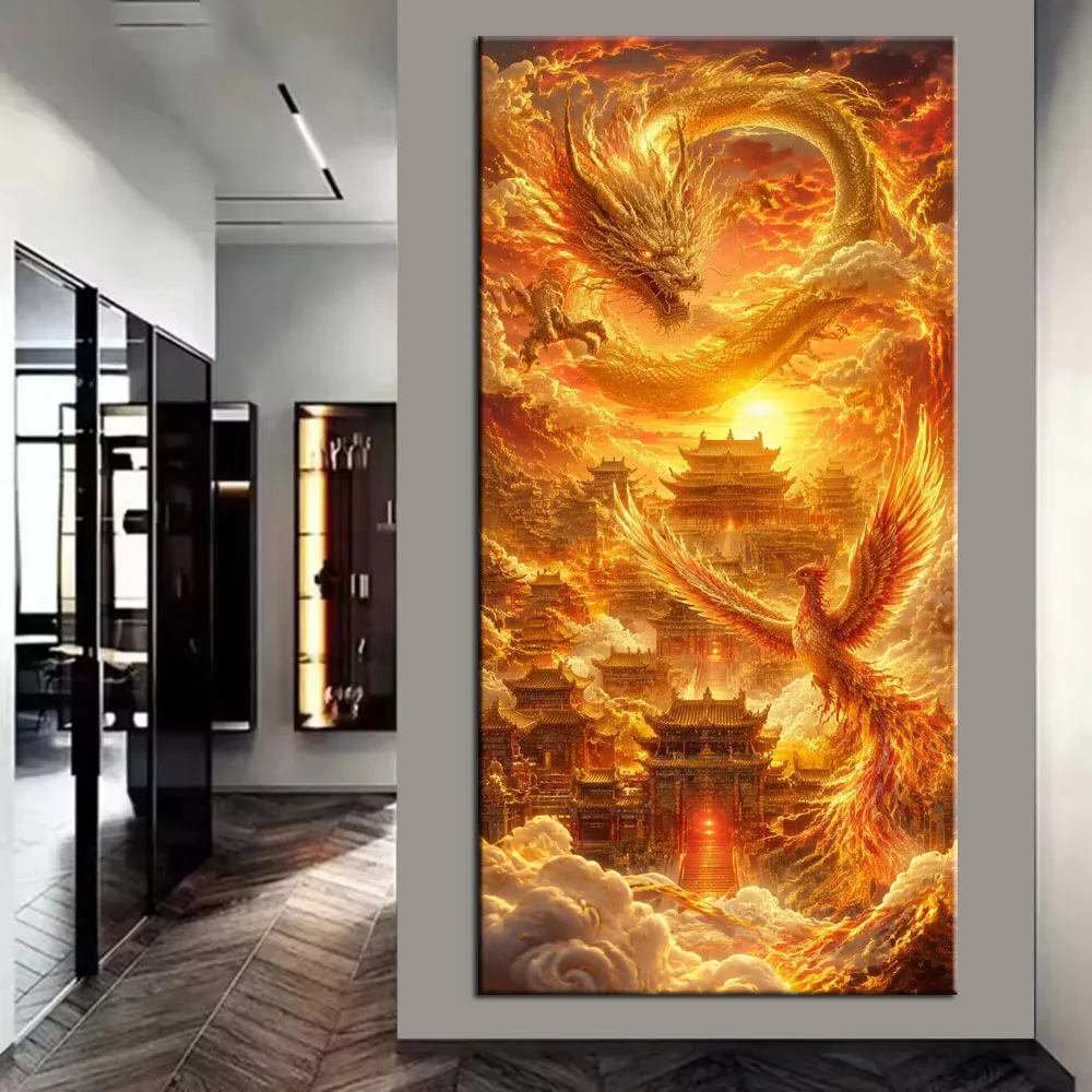 DIY Diamond Painting Cross Stitch Fantasy Dragon and Phoenix Picture Full Drills Diamond Mosaic New Collection Home Decor