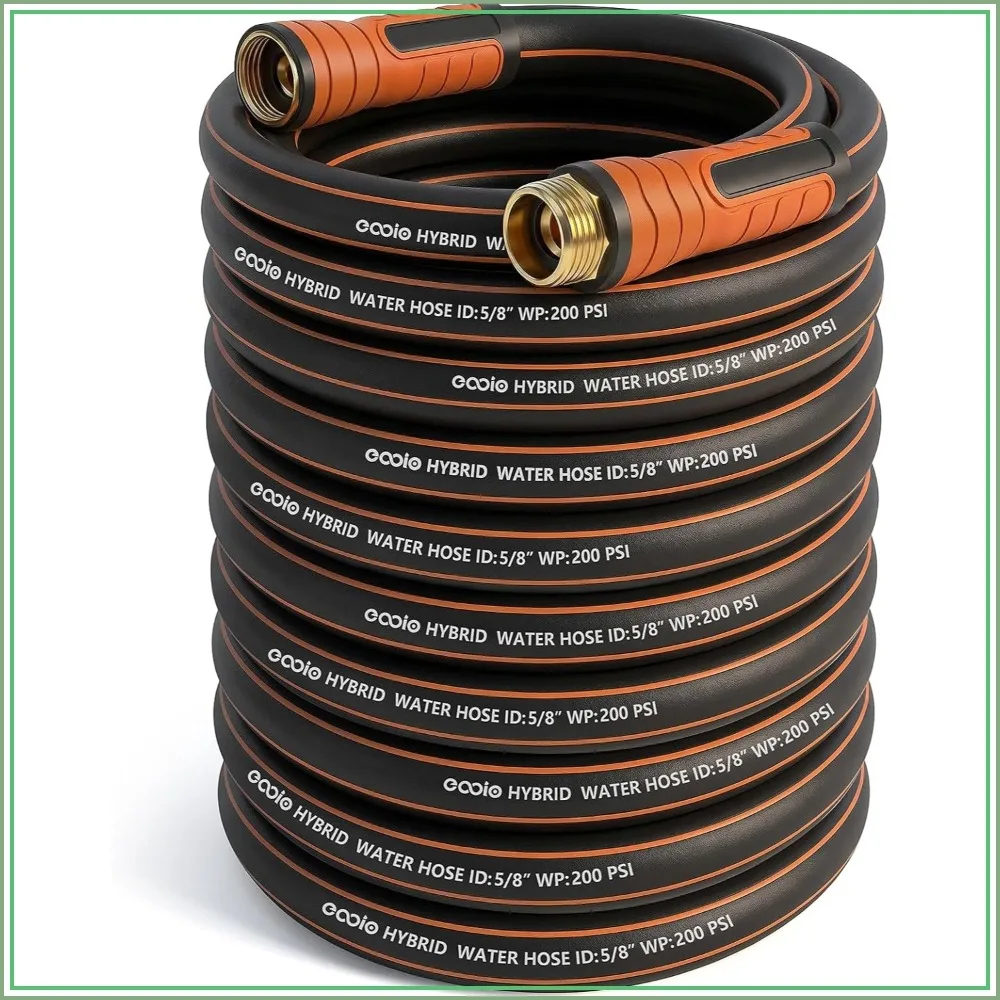 

Garden Hose 100 ft x 5/8", Heavy Duty, Flexible & Durable, Kink Resistant, Leakproof Hybrid Hose with Fittings