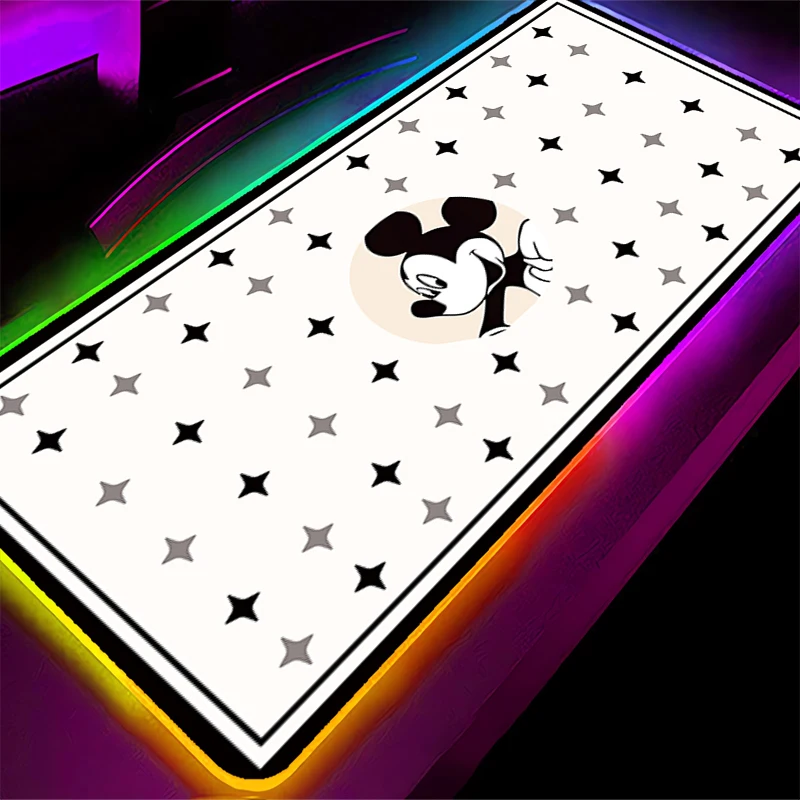 RGB Mouse Pad Mickey and Minnie Gaming Accessories PC Gamer xxl Lock Edge Computer Desk Mat Laptop Varmilo LED Keyboard Mousepad