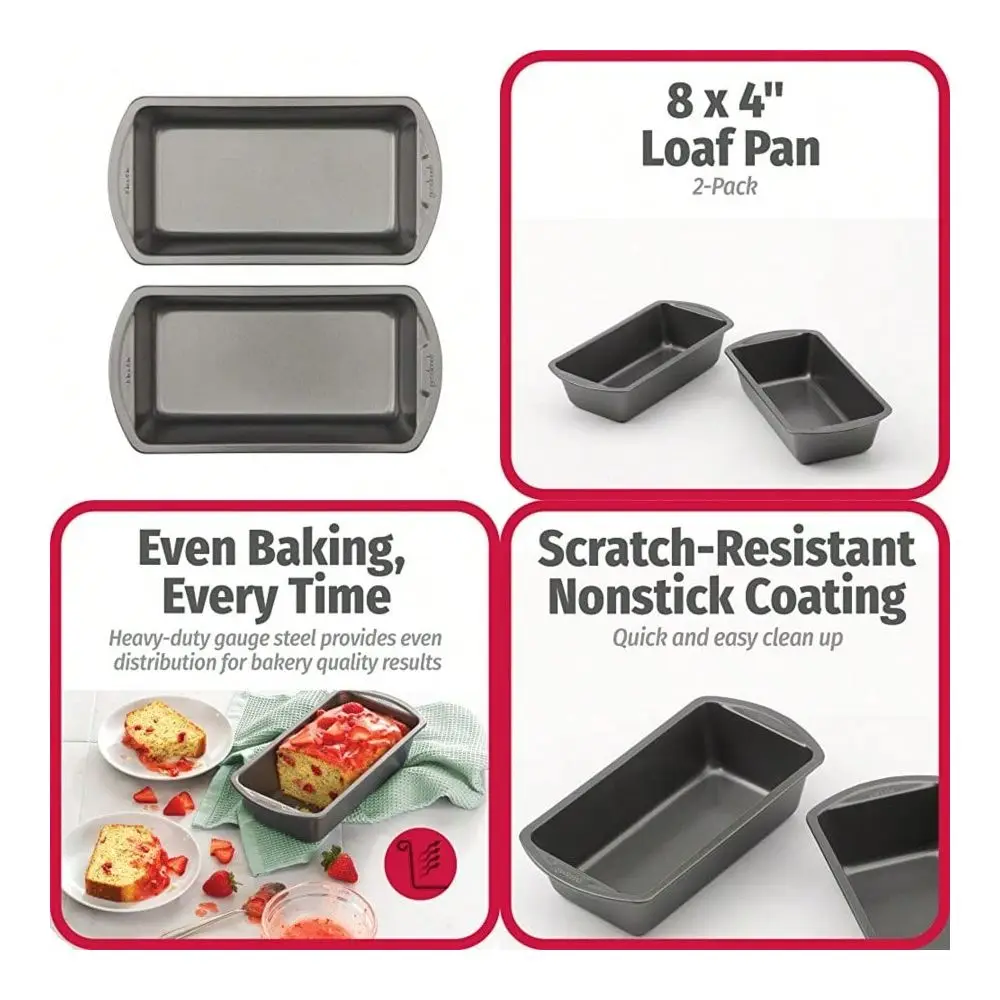 Nonstick Loaf Pan 8 X 4-Inch Heavy-Duty Steel Bakeware With Easy-Clean Non-Stick Coating, Oven Dishwasher Pan For Meatloaf Breads Lasagnas Casseroles More, Set Of 2, Gray