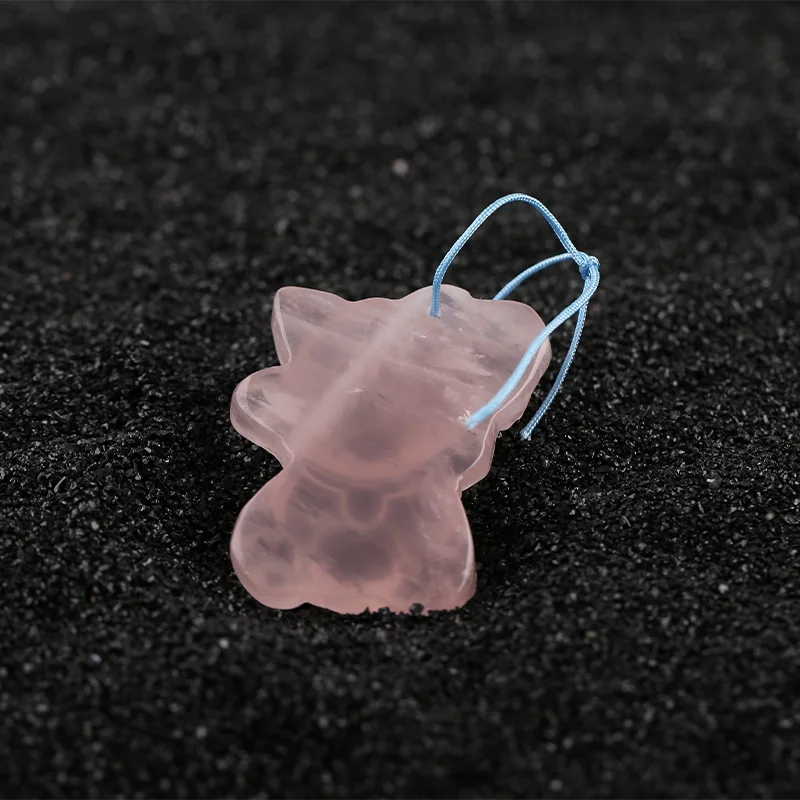 Natural Gemstone Pink Quartz Lucky Cat, DIY Handmake Jewelry  30x24x6mm 13g
