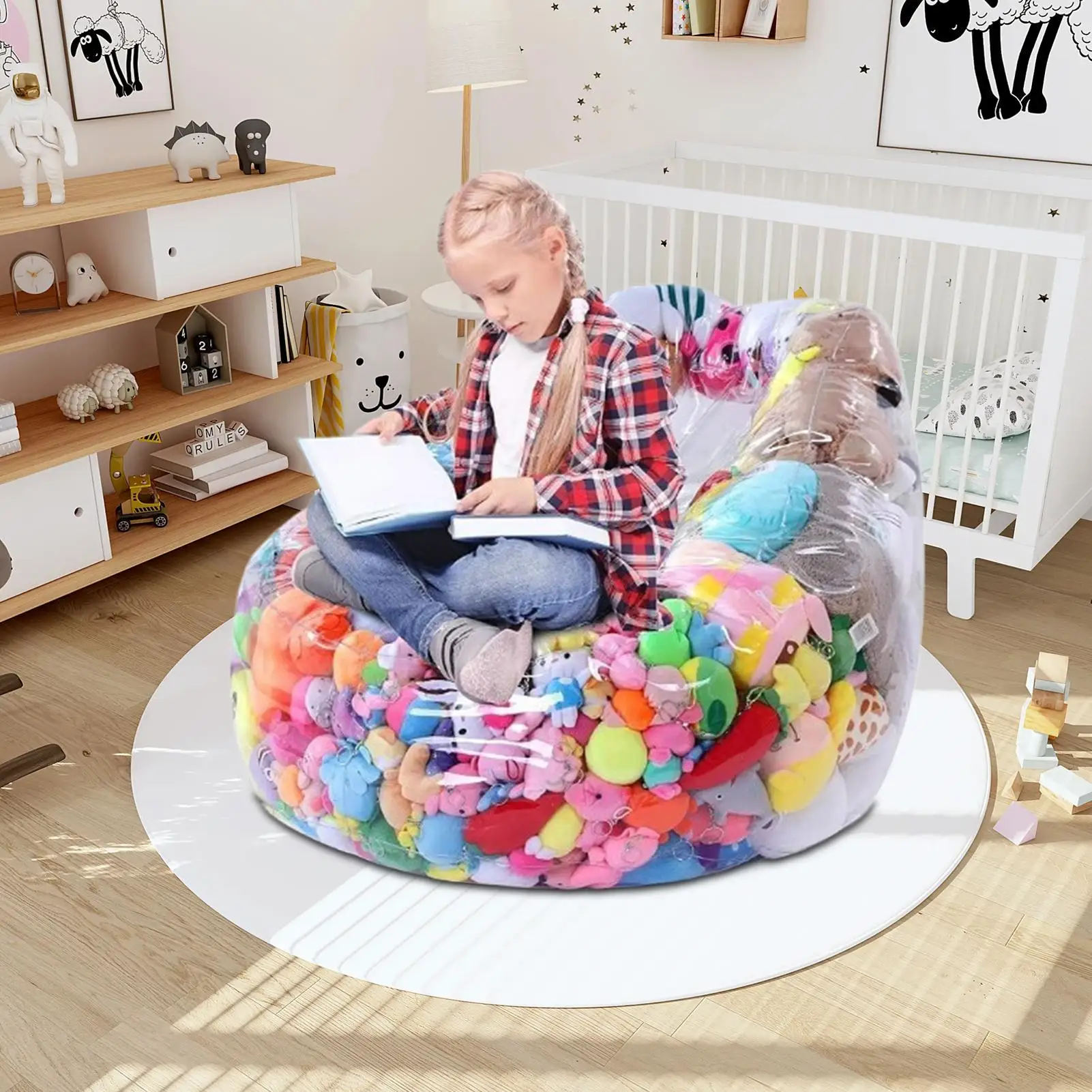 Stuffed Animal Storage Chair Clear Large Storage Organizer Empty Plush Toy Bean Bag Sofa For Toys Doll Girls Adult Teens Kids