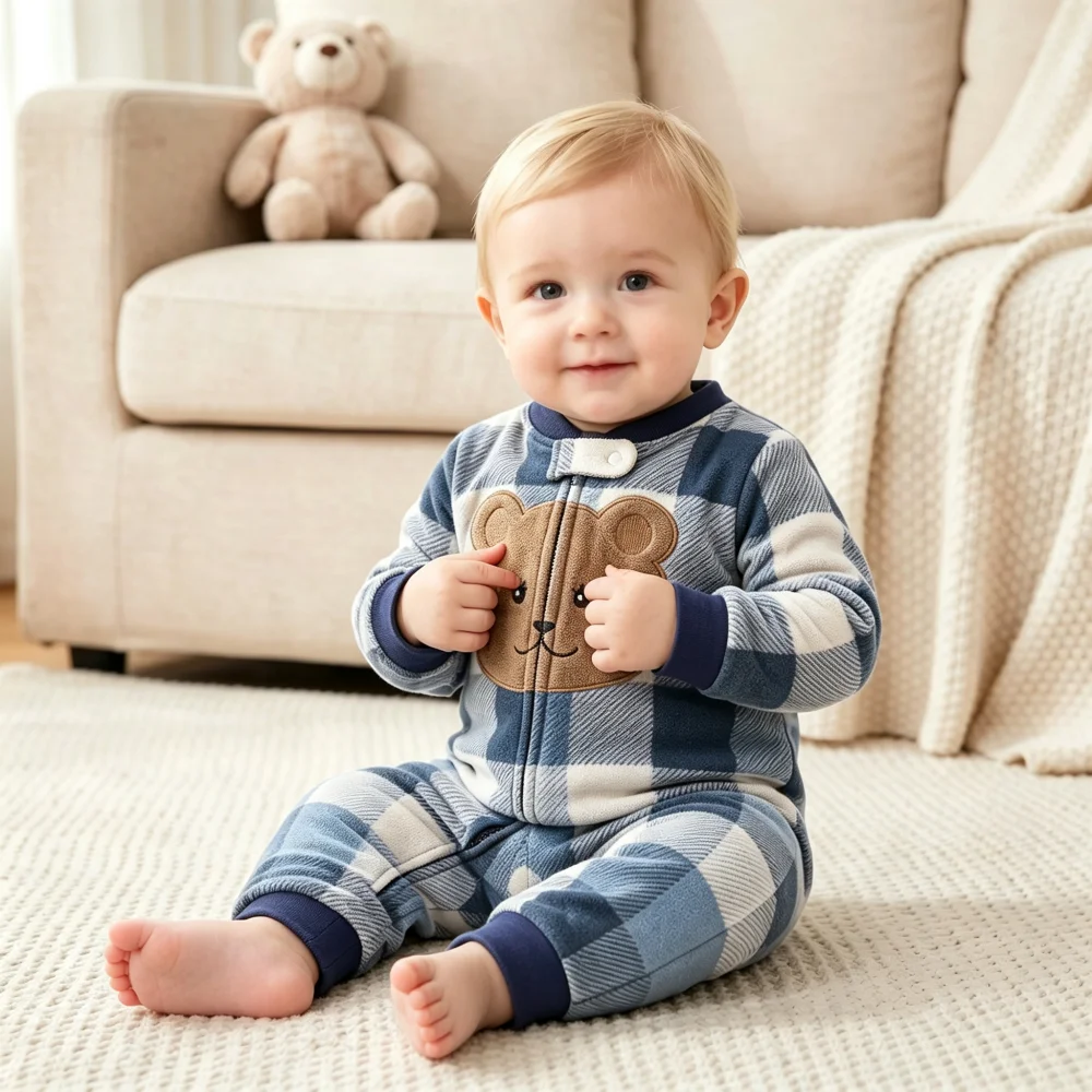 2026 Baby Boys Polar Fleece Zip Romper Toddler Long Sleeve Jumpsuit Cartoon Print Warm Autumn Winter One Piece Outfit for Babies