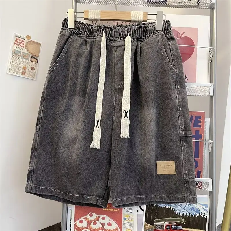 شورت جينز نسائي صيفي رفيع بخمس نقاط، خصر مرن، فضفاض، ساق مستقيمة، طول منتصف الساق، ملمس رائع يسمح بمرور الهواء #4