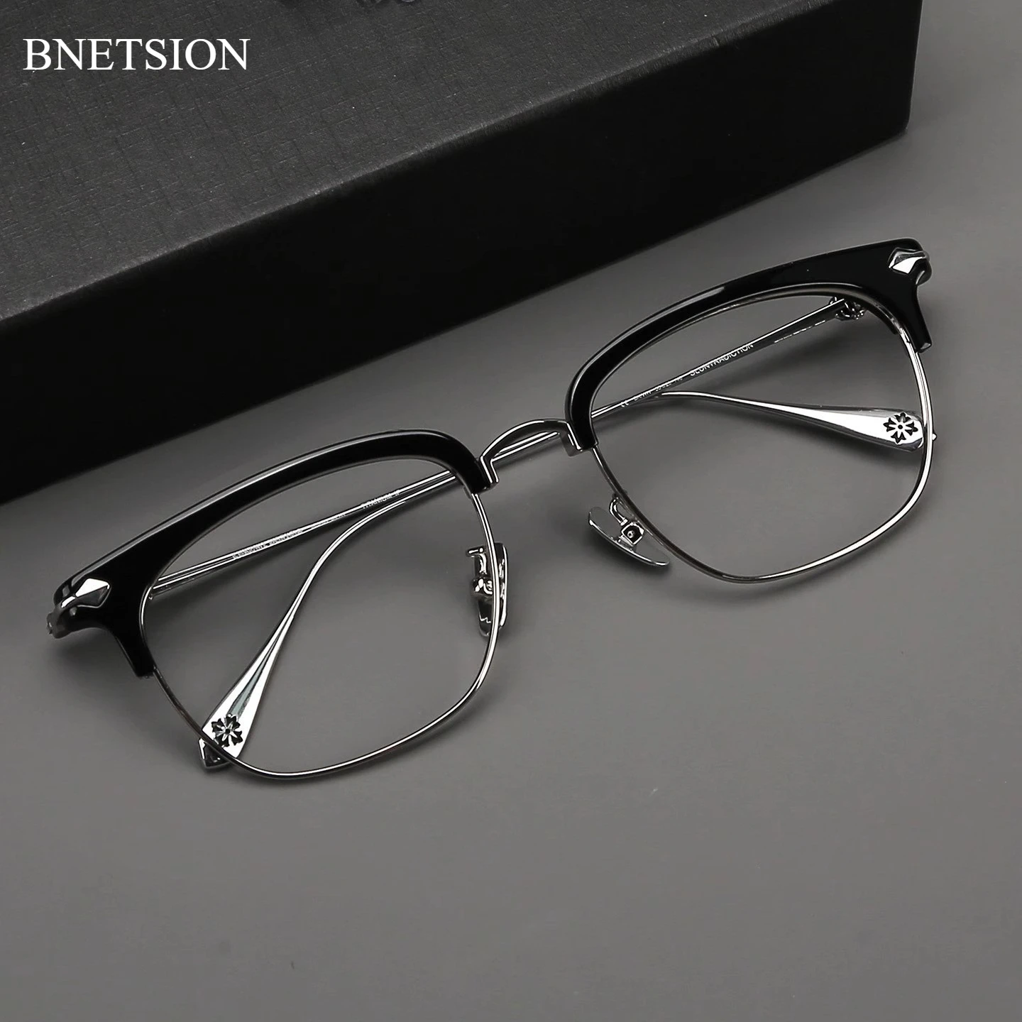 

BETSION Vintage Browline Large Frame Glasses Retro Trendy Pure Titanium Spectacles Men's Business Eyeglass Frame #SLUNTRADICTION