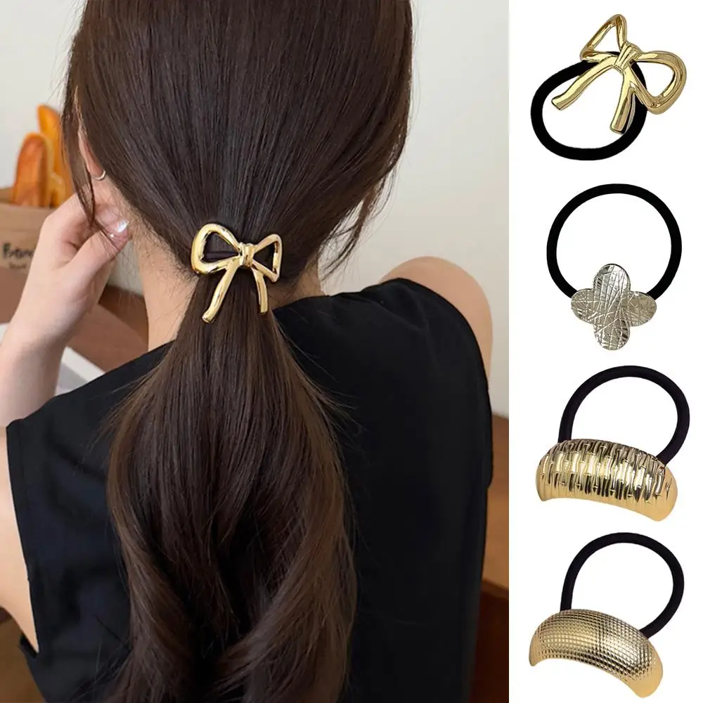 

Four-leaf Clover Metal Hair Ties Geometric Elastic Hair Cuff Ponytail Holder Gold Hair Scrunchies Fashion Women Hair Accessories