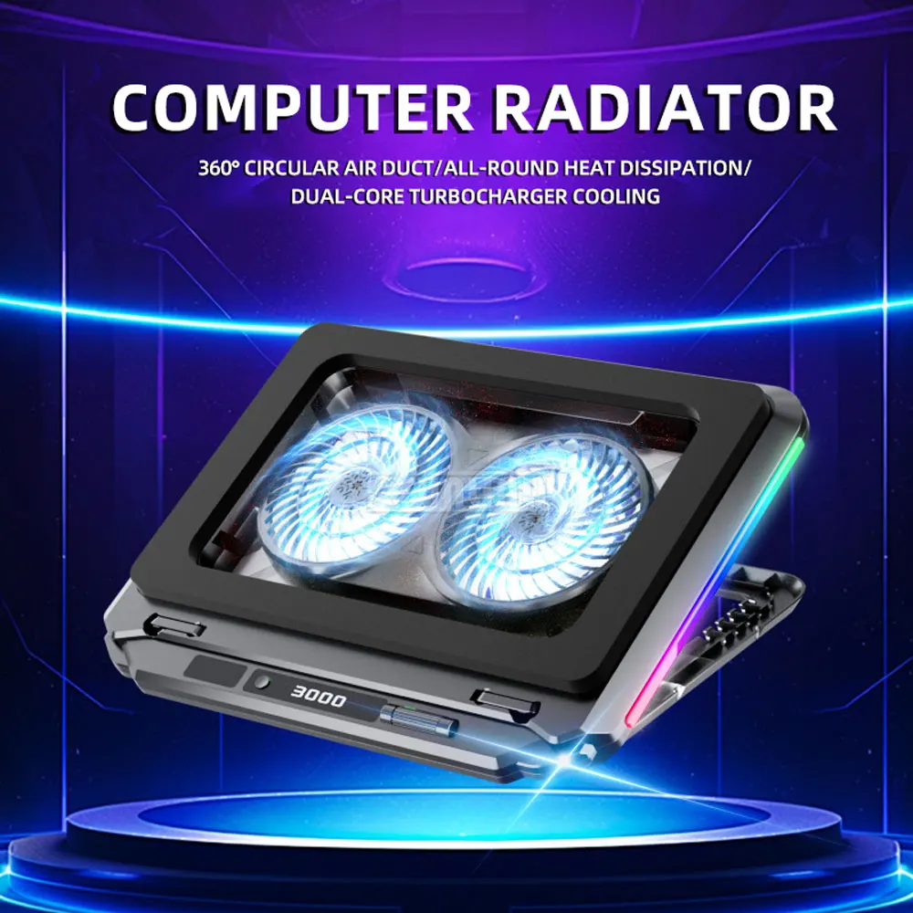 D17 Dual Turbo Wind-Pressure Laptop Cooler, Silent Base Stand with Giant Airflow Cooling Fan