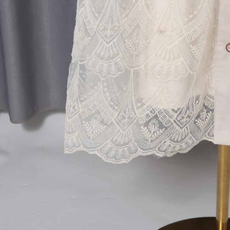 KBQ-vestidos sexis de encaje liso con apliques empalmados para mujer, vestido calado con temperamento de cintura alta y manga larga con cuello en V para mujer