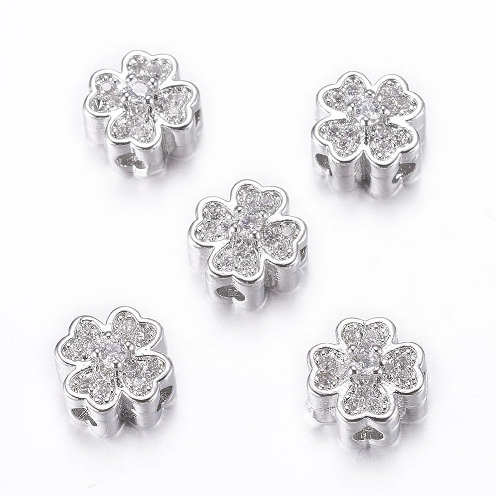 PandaHall 30 Stück Rack-geprägte Messing-Mikro-Pavé-CZ-Blumenperlen, 8x5mm für Perlenarmbänder, Halsketten, Schmuckherstellung & Perlenarbeiten – Detail 9