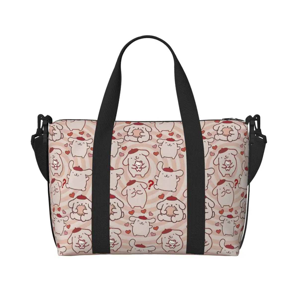 

Большая большая сумка-тоут с помпонами на заказ, женская сумка-шоппер на плечо с милой собакой, пляжная дорожная сумка для спортзала