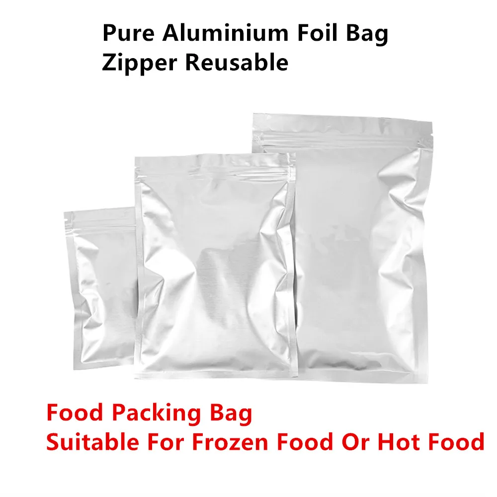 100pcs Resealable Silver White Pure Aluminum Foil Zip Lock Bags - Zipper Self Sealing Purely-foil Food Packing Pouches Blind-bag