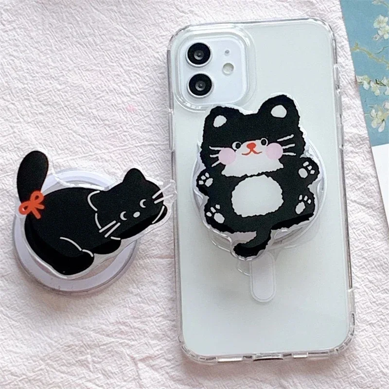 

Korea Cute Black Cat for Magsafe Magnetic Phone Griptok Grip Tok Stand for IPhone 17 Foldable Wireless Charging Case Holder Ring