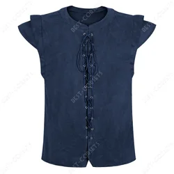 Medieval Vest Man Plus Size Pirate Vest Costume Adults Men Blue Waistcoat Lace Up Vest Pirate Halloween Costumes