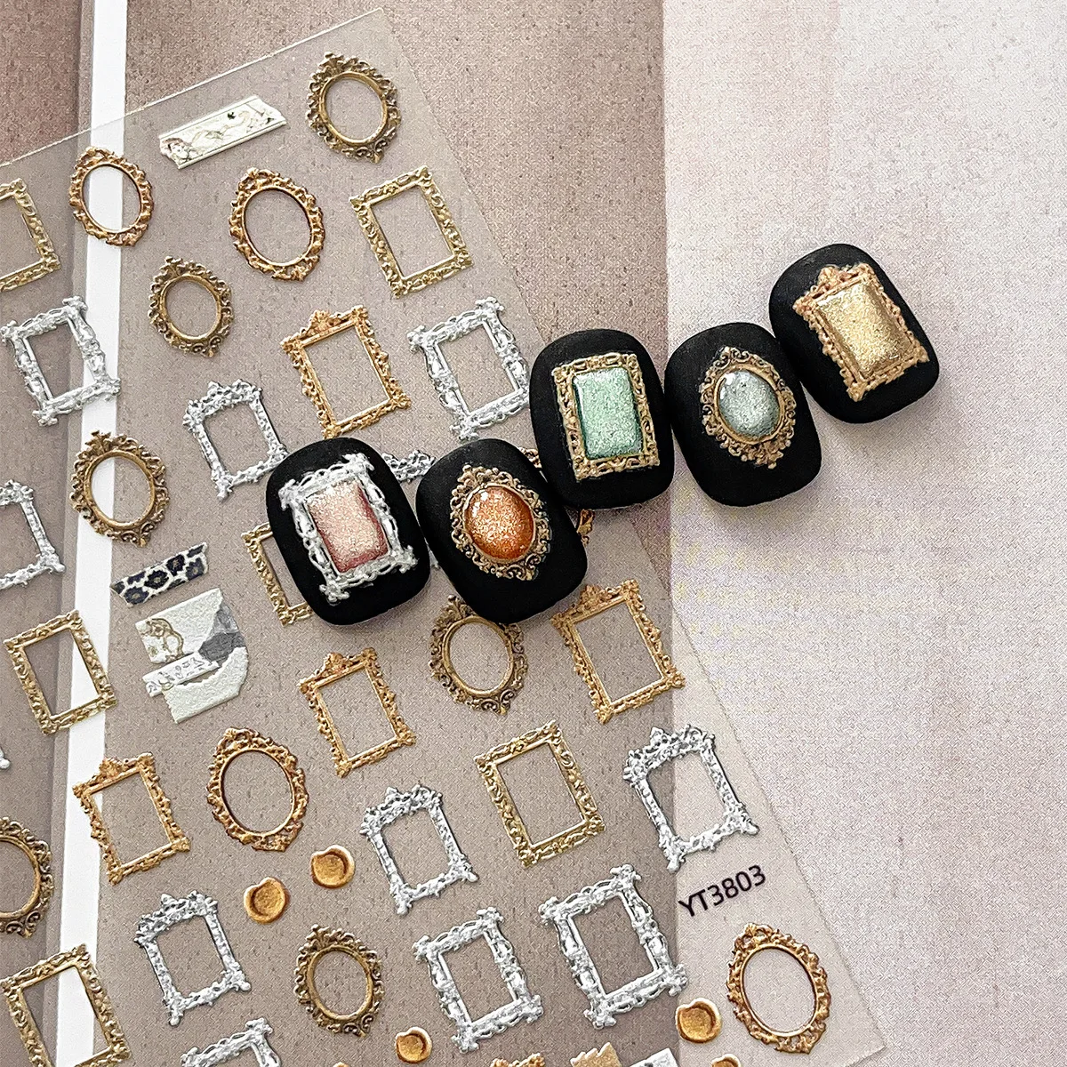 

1 шт. Рельефные ретро-наклейки для ногтей с фотоэффектом, простые французские наклейки для маникюра, декоративные самоклеящиеся стикеры для ногтей