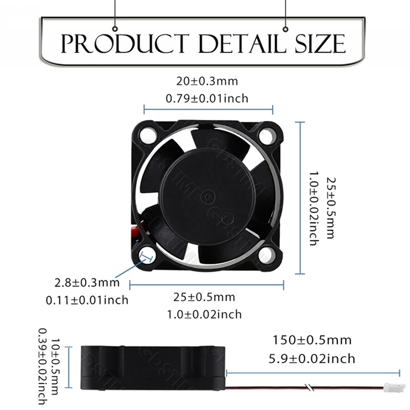 Gdstime 2 Stuks 5V 12V 24V Bal/Mouw Axiale Koeler 25X25X10Mm 2.5Cm Mini Koelventilator 2510 25Mm Centrifugale Elektrische 3D Printer Fan