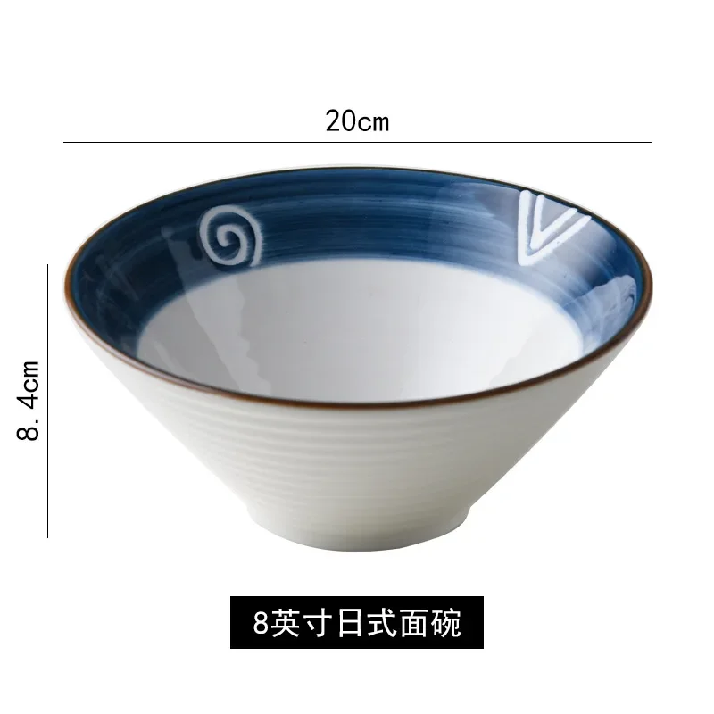 8 inch Ceramic Salad Bowl Creative Hand Painted Pattern Japanese Ramen Bowl Household Large Noodle Soup Bowl Multi Purpose 20cm