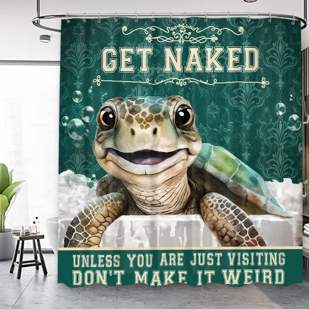 Novelty Lizard Shower Curtain Funny Bathroom Decor Get Naked Green Tropical Geckos Shower Curtain Wall Art Home Accent Bathroom