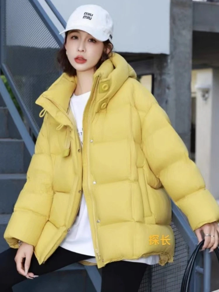 

2025 New Winter Women 90% White Duck Down Jacket Casual Loose Over Size Warm Parka Female Drawstring Hooded Puffer Coat Ladies