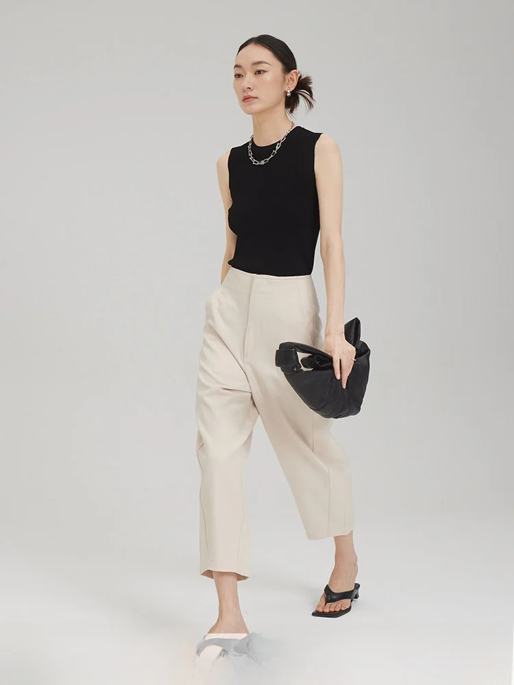 

Slimming High Waist andmother Pants Nine-Tenths Twist Stitch Women's Faionable Casual Straight Leg Trousers Summer