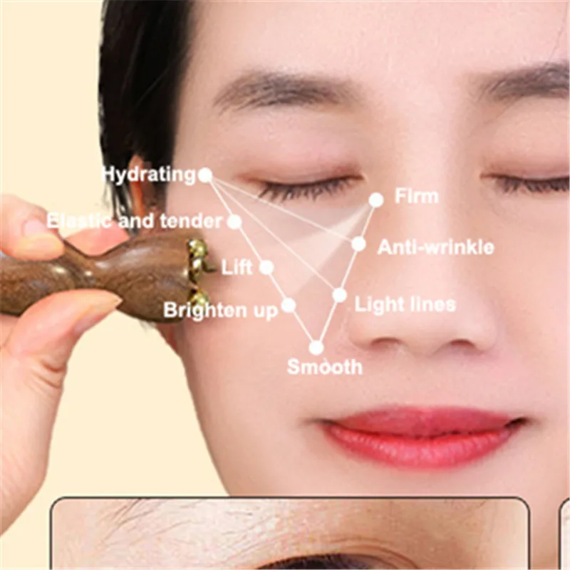 

1pcs Face And Eye Area Facial Massager Point Massage Stick Calabash Shaped Brass Skincare Sandalwood Gua Sha Faces Care Tool