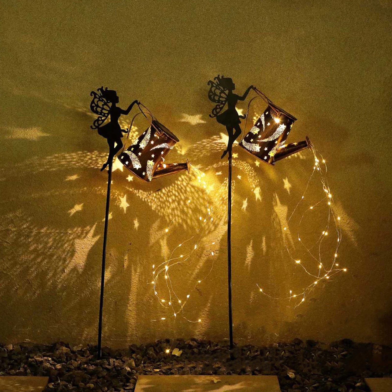 

Vintage Metal Fairy Kettle Light Outdoor Garden Decorative Light Solar Fairy Watering Can Sprinkler Light Decorative Lawn Lamp