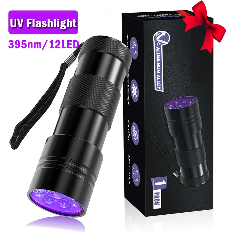 

9/12 LED Protable UV Flashlight Black Light 395 NM Ultraviolet Torch Blacklight Detector for Dog Urine Pet Stain and Bed Bug