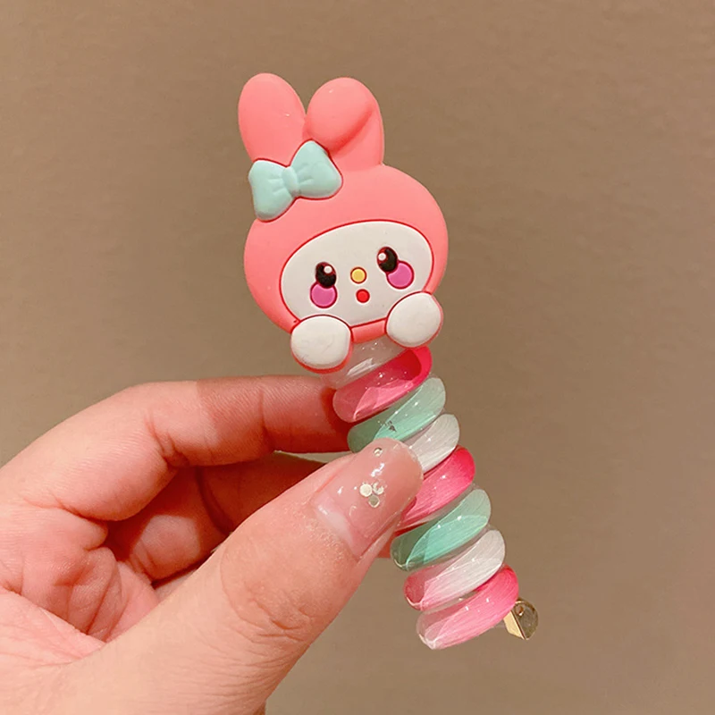 Sanrio Cartoon Cute Colorful Telephone Wire Hair Rope For Kids Fashion Spiral Hair Ties Kawaii High Ponytail Elastic Rubber Band