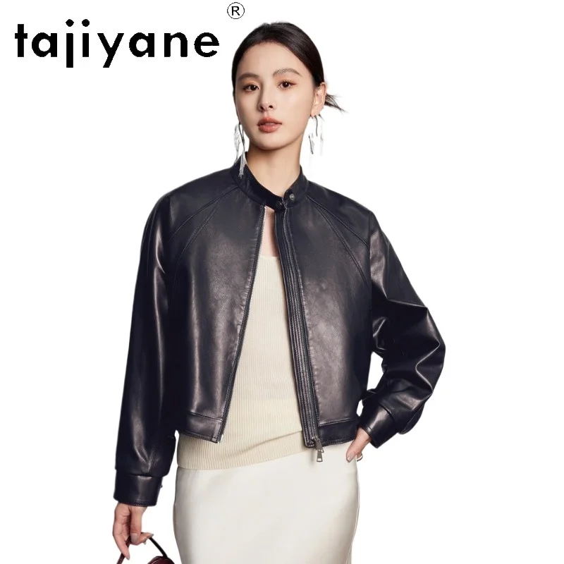 TAJIYANE Vegetable‑Tanned Sheepskin Genuine Leather Jacket Woman Short Biker Jackets Casual Stand Collar Coat 2026 Women Clothes