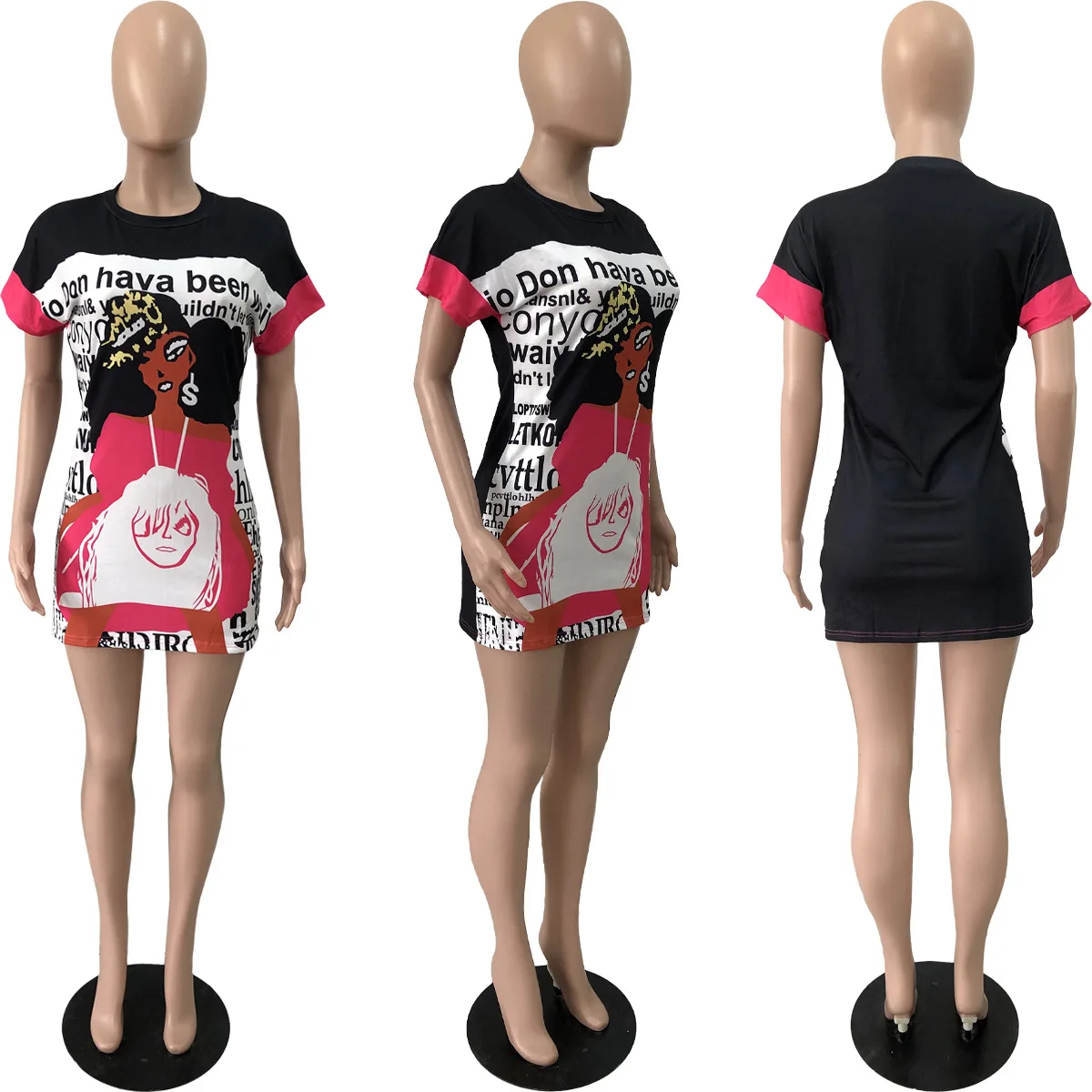 Europese Amerikaanse retro contrasterende kleur stiksels graffiti letters T-shirt met korte mouwen rok herfst nieuwe losse halflange t