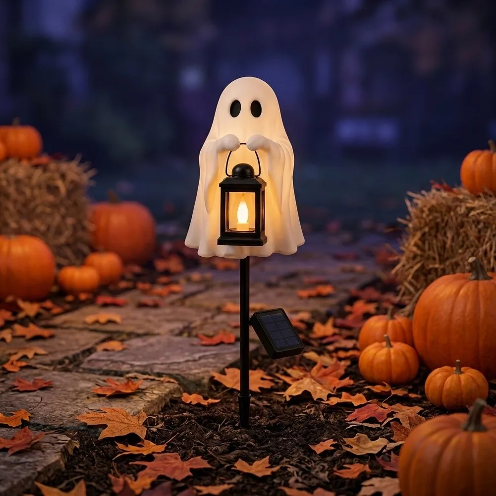 Halloween Solar Powered Garden Lights Outdoor Waterproof LED Pathway Lamp Spooky Warm Glow Yard Lawn Porch Holiday Party Decor