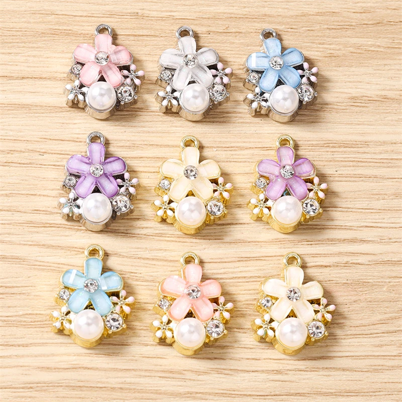 5 Stück niedliche, gemischte Kristall-Metall-Blumen-Anhänger zum Basteln von Ohrringen, Halsketten, Armbändern, DIY-Handarbeiten und Schmuckzubehör – Detail 5