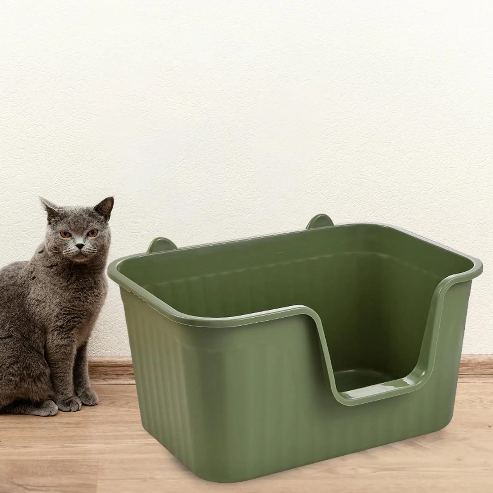 High Sided Cat Litter Tray Open Top Extra Large Plastic Litter Basin Easy Clean No Smell Kitty Toilet Pan for Indoor Cats Kitten