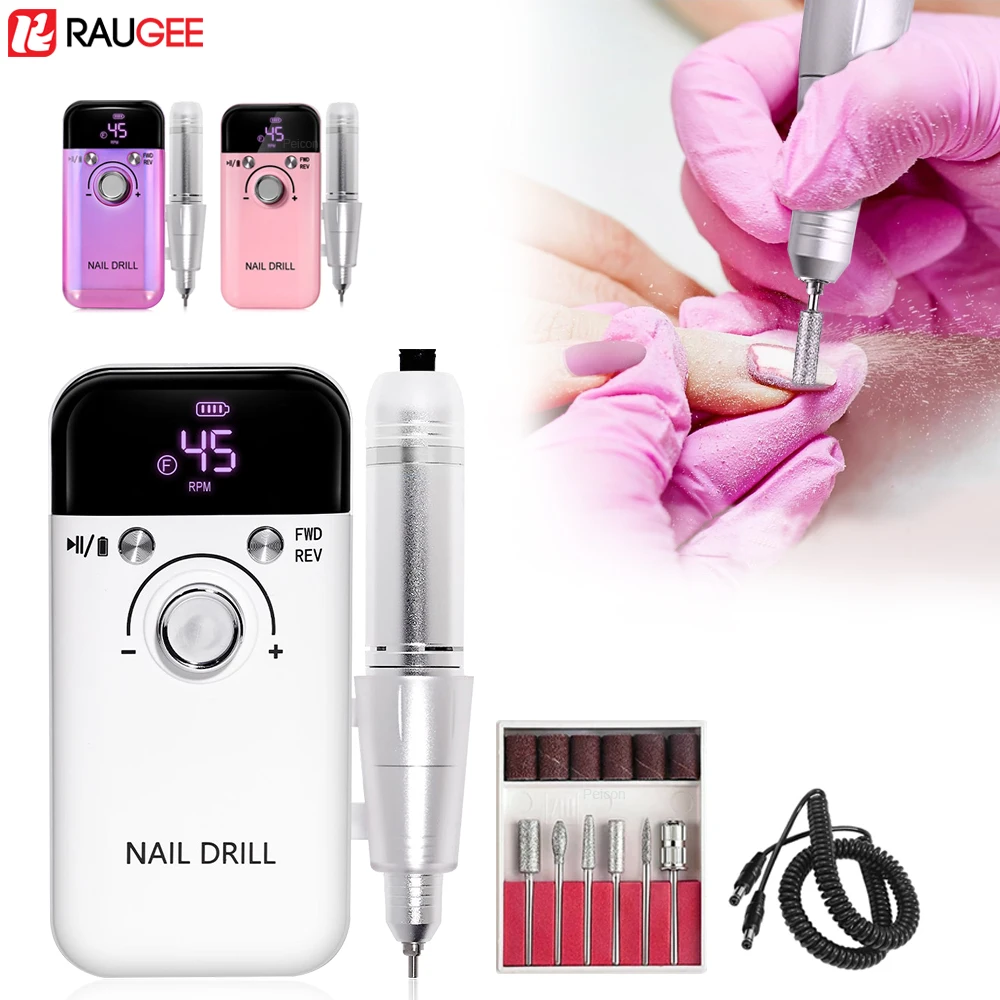 Drill for Nails 45000RPM Electric Nail Drill Machine Portable Nail File Rechargeable Nail Sander for Gel Nail Polishing For Home