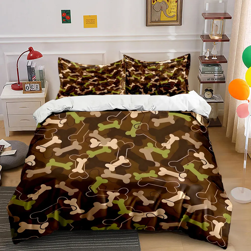 

Bone Camouflage Pattern Background Duvet Cover Set Digital Print Colorful Polyester Bedding with Zipper Closur for kids gifts