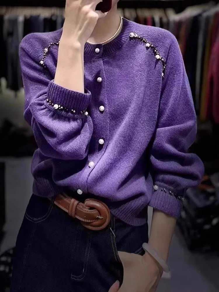   Cárdigan largo de punto Sve redondo Ne con un solo botón Otoño Invierno Camere suéter Jaet Ele Heavy Design Em...