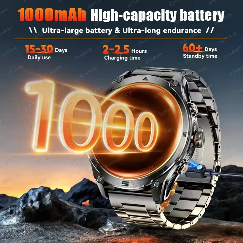 New Outdoor Military GPS Smart Watch 1000mAh Battery Bluetooth Call 1.75” AMOLED Screen 10ATM Waterproof Flashlight Sports Watch