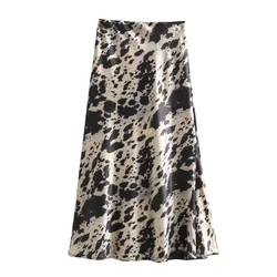 2024ZAR * Spring/Summer Hot Selling New Women's Animal Pattern Printed Silk Satin Texture and Versatile Midi Skirt