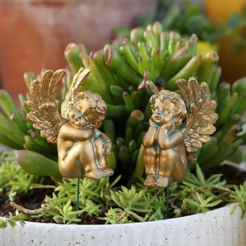 Two Beautifully Crafted Resin Angel Ornaments Suitable For Flower Bed Tabletop Displays 55KF