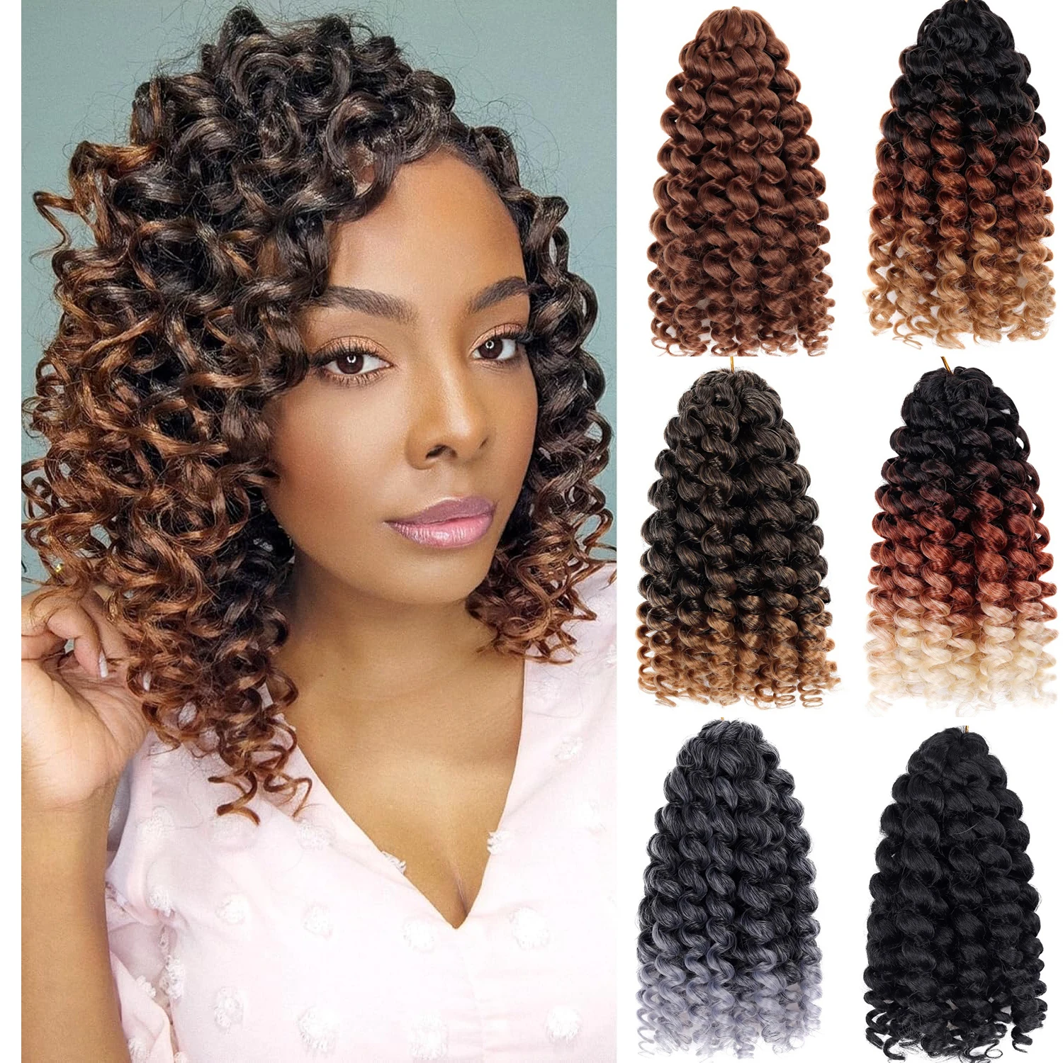 Jeedou GoGo الضفيرة الكروشيه الشعر موجة المياه تجديل للنساء أومبير أسود قصير الشاطئ الضفيرة الاصطناعية وصلات شعر تويست عميقة #1