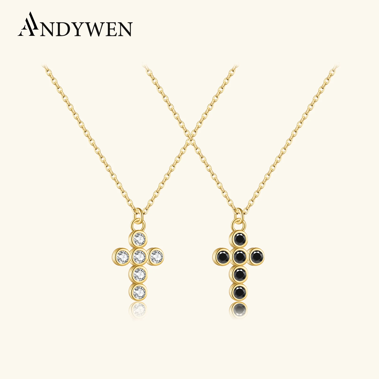 

ANDYWEN 925 Sterling Silver Clear Cross Women Luxury Chain Necklace Women Fashion Jewelry Slim Crystal Jewels For Party Gift