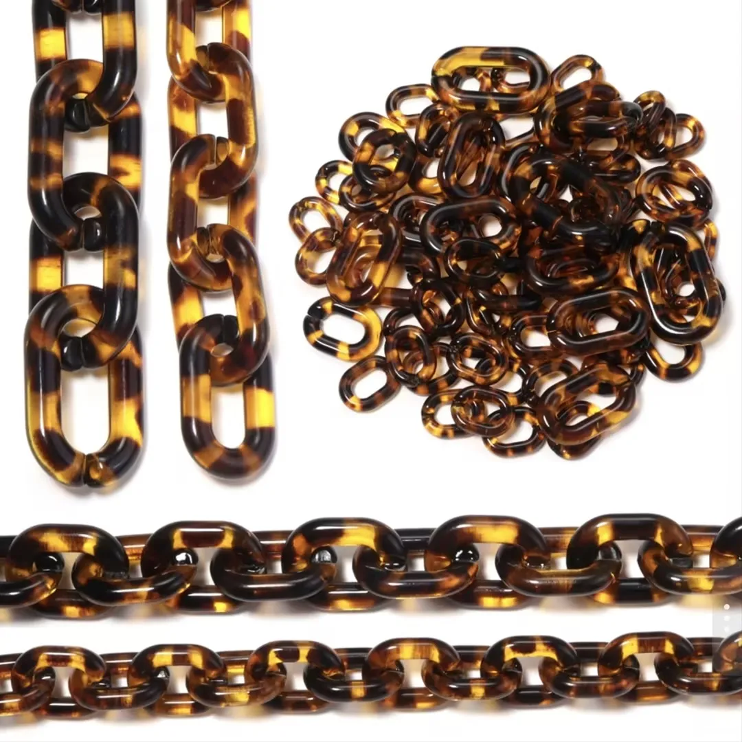 10-50pcs/lot Leopard Print Acrylic Oval Link Chain Beads For DIY Jewelry Making Bracelet Necklace Glasses Chains Accessories