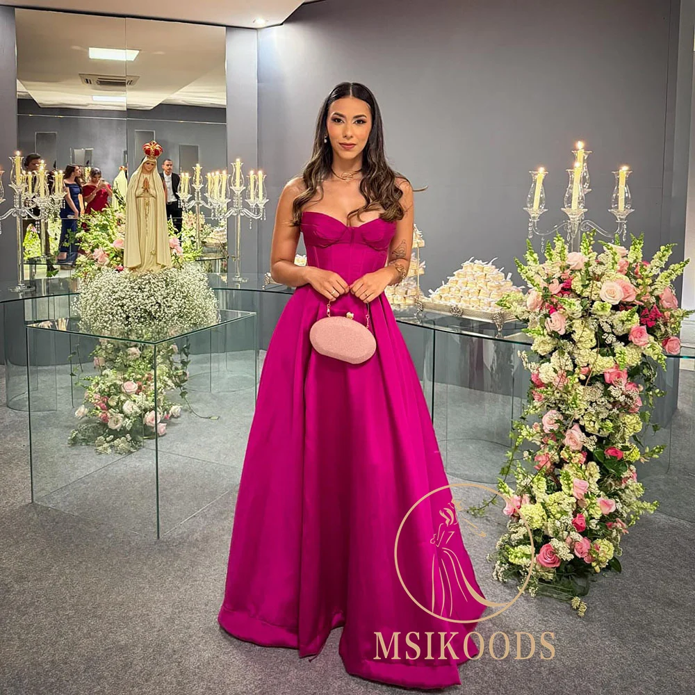 

Msikoods Prom Dresses Hot Pink Sweetheart A Line High Slit Special Occasion Dress Party Dress Satin Evening Dress Customized