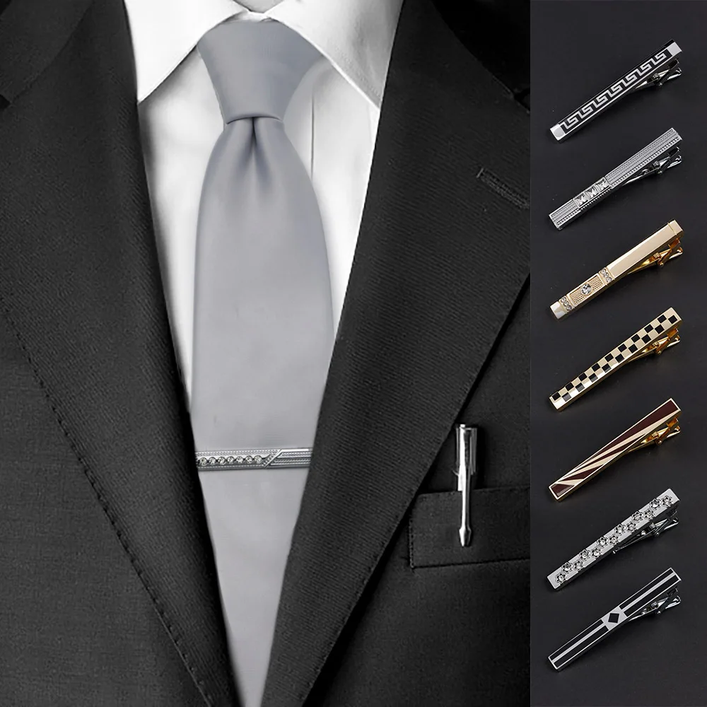 Fermacravatta da uomo in metallo dorato e nastro nuovo, materiale in acciaio inossidabile cromato brillante, fibbia per gioielli, accessori aziendali per feste di matrimonio