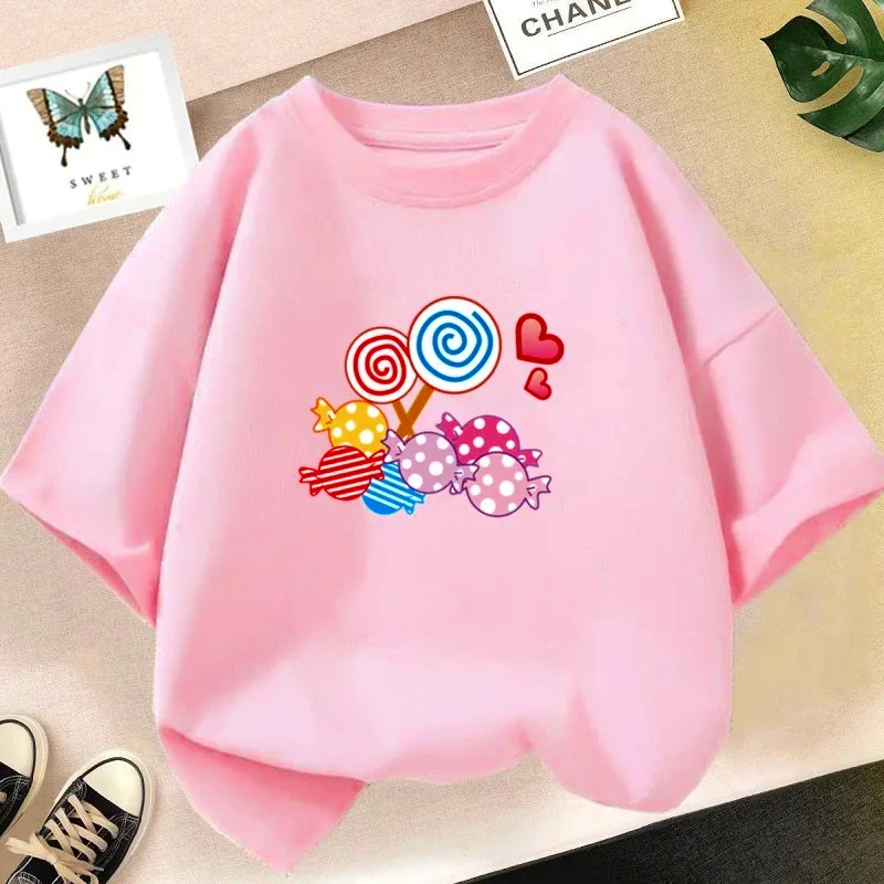 

Рубашка для девочек, милые футболки с леденцом, одежда для девочек, детские топы, одежда для маленьких девочек, футболки, детская одежда