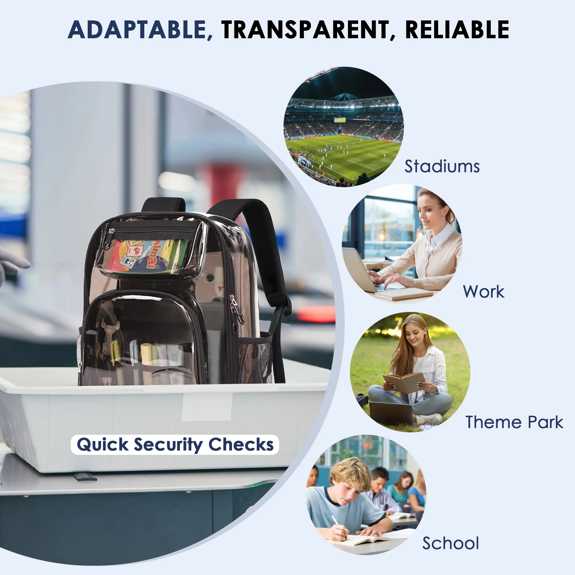 Clear Backpack for Stadium Events, Clear School Bag, PVC Transparent Bookbag for Kids Girls Boys for Concert, Sporting Events